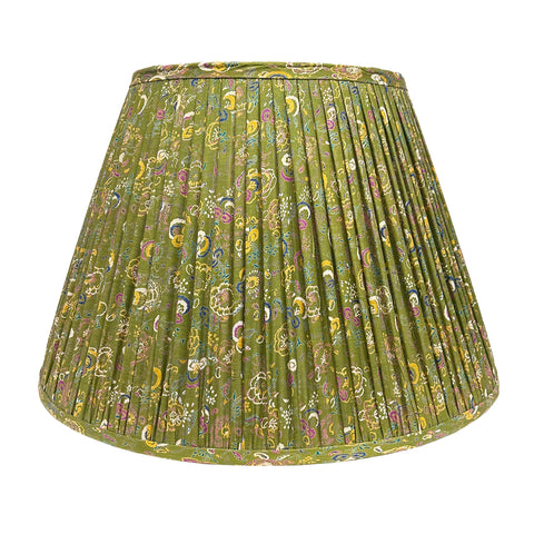18" Silk Sari Lampshade - Olive Green Floral