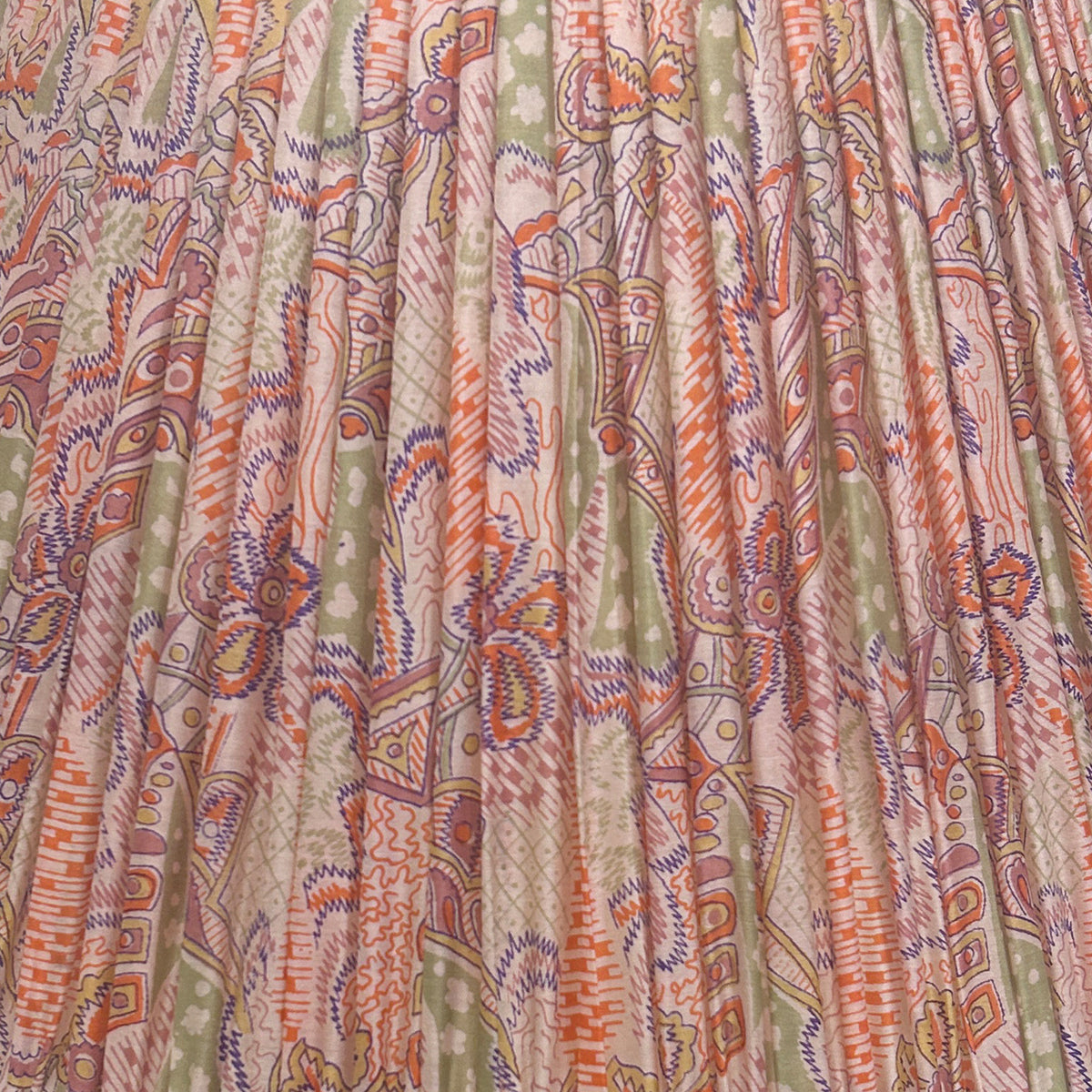 18" Silk Sari Lampshade - Orange and Green Geometric