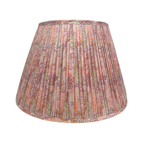 18" Silk Sari Lampshade - Orange and Green Geometric