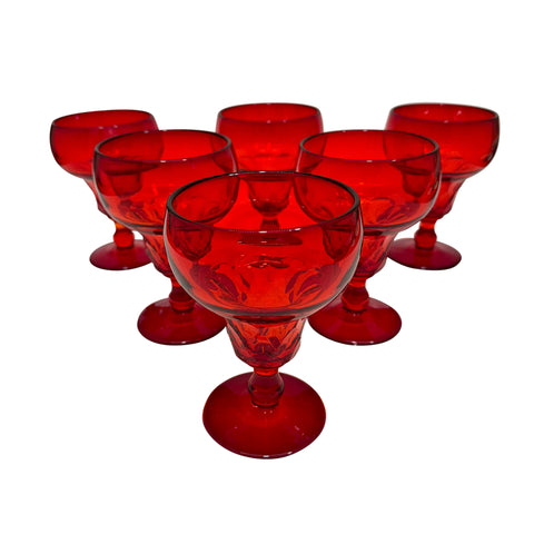 Set of Six 1930s Ruby Glass Goblets