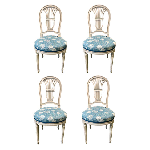 Set of Four Louis XVI Style Lyre Back Painted Dining Chairs