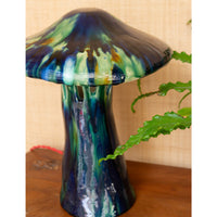 Ceramic Polychrome Marbled Shroom Lamp in Cobalt with Green