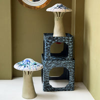 Ceramic Polychrome Marbled Shroom Lamp in Blue Green Spots with Celadon Base