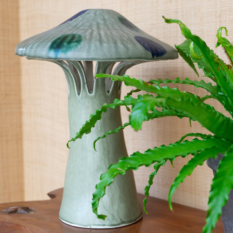Ceramic Polychrome Marbled Shroom Lamp in Celadon with Spots