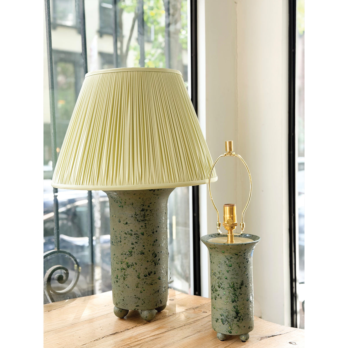 Medium Ball Foot Lamp in Slate Green Matte Glaze