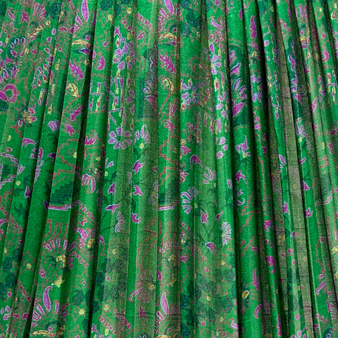16" Silk Sari Lampshade - Emerald and Fuchsia Geometric Botanical