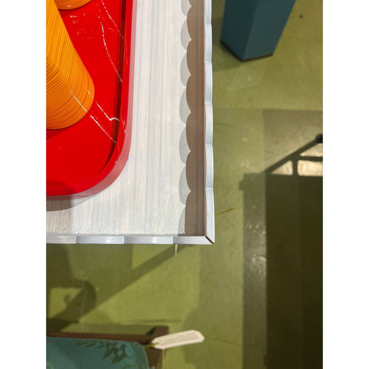 Floor Model I Hand-Painted Scalloped Edge Side Table in Blue