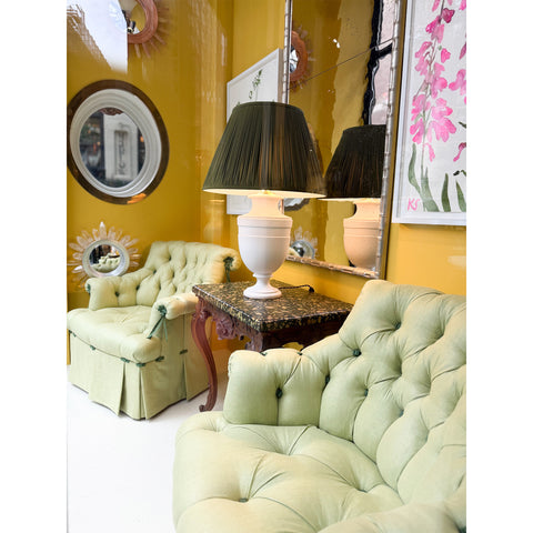 Pair of Deeply Tufted Armchairs in The Style of Syrie Maugham