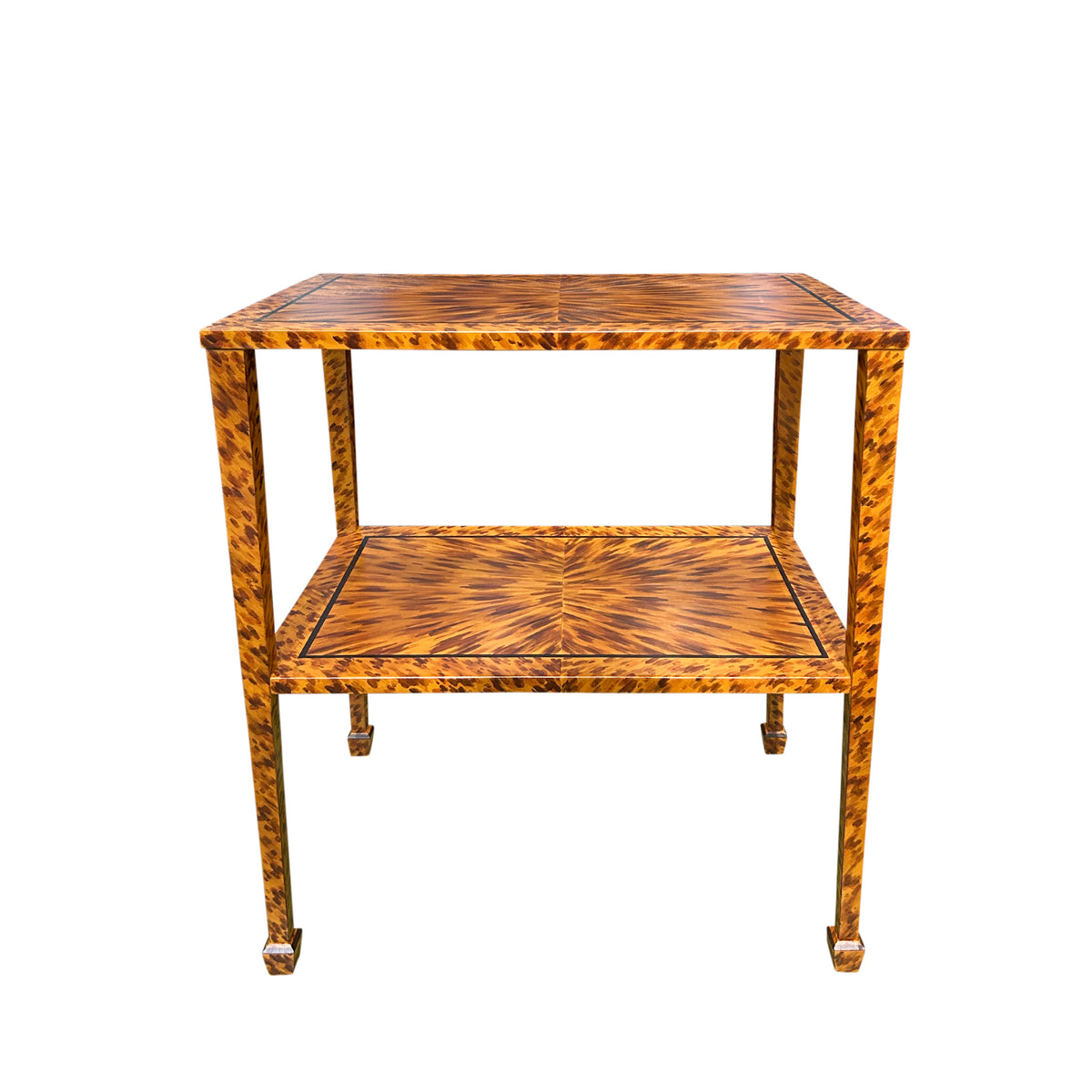 KRB Hand-Painted Two-Tier Side Table in Natural Faux Tortoise