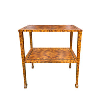 KRB Hand-Painted Two-Tier Side Table in Natural Faux Tortoise