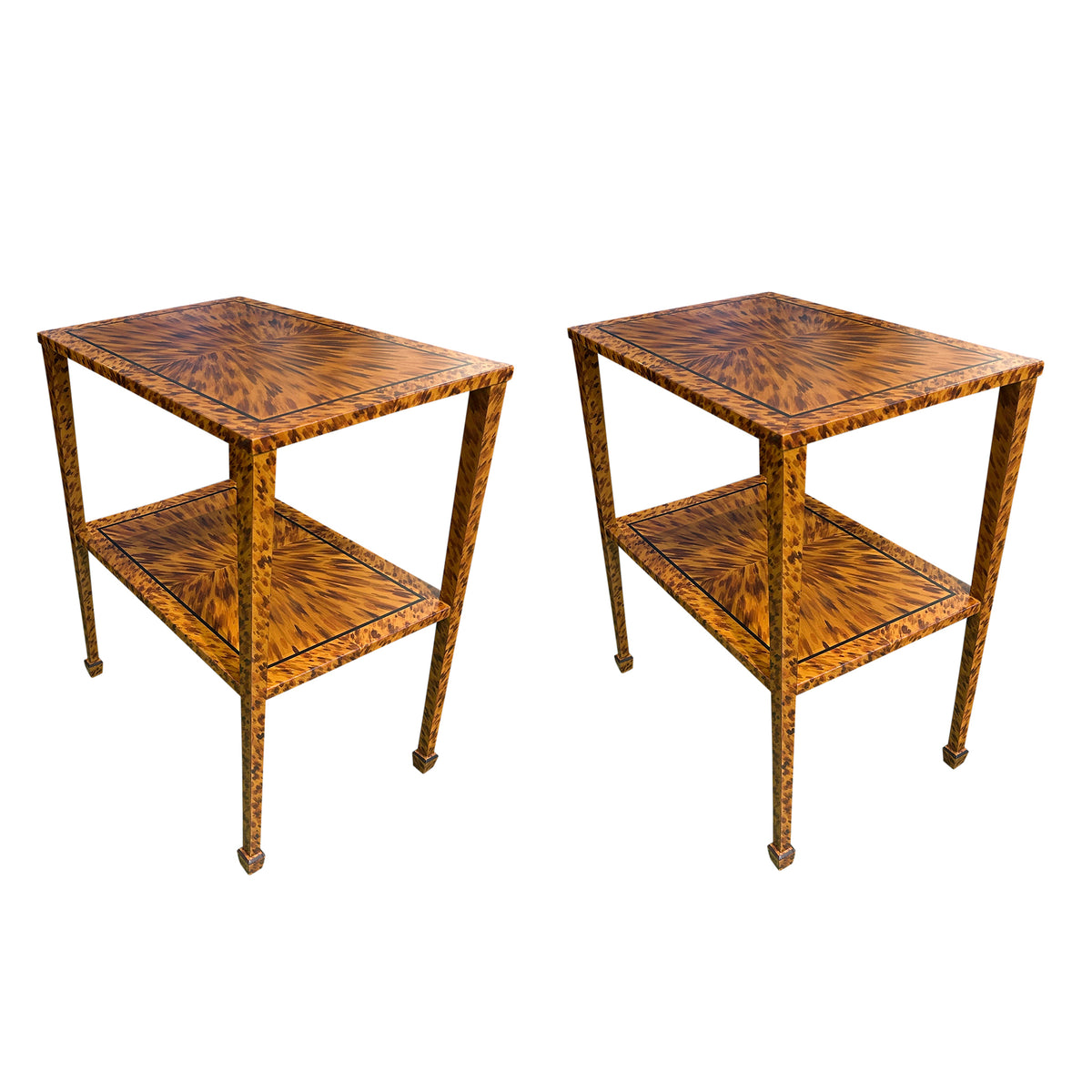 KRB Hand-Painted Two-Tier Side Table in Natural Faux Tortoise