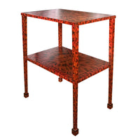 KRB Hand-Painted Two-Tier Side Table in Flame Faux Tortoise