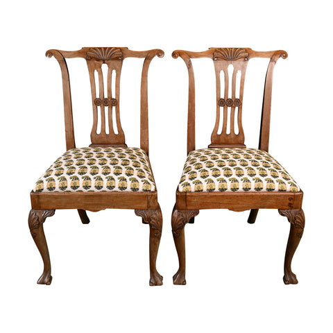 Pair of 18th c. American Side Chairs with Shell Backs and Paw Feet