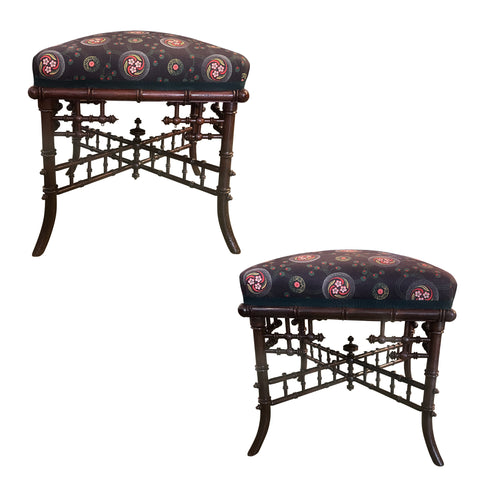 Pair of Late 19th Century Faux Bamboo Turned Painted Stools