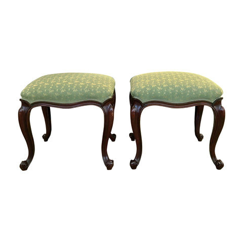 Pair of 19th Century English Mahogany Cabriole Leg Upholstered Stools