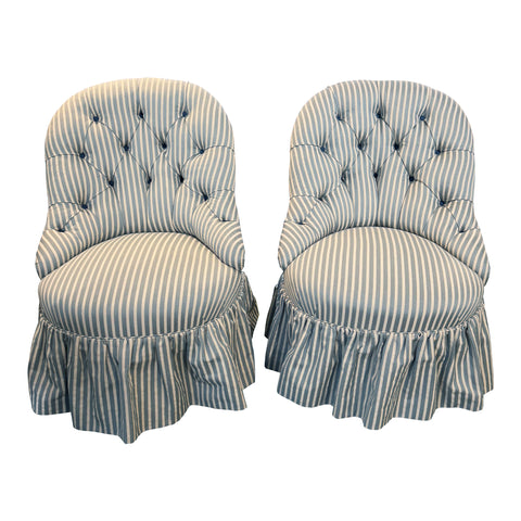 Pair of Vintage Slipper Chairs with Tufted Backs