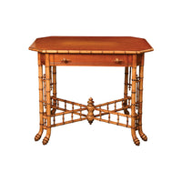 Late 19th Century Birdseye Maple Faux Bamboo Side Table with Cross Stretcher