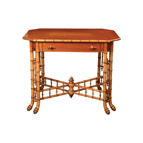 Late 19th Century Birdseye Maple Faux Bamboo Side Table with Cross Stretcher