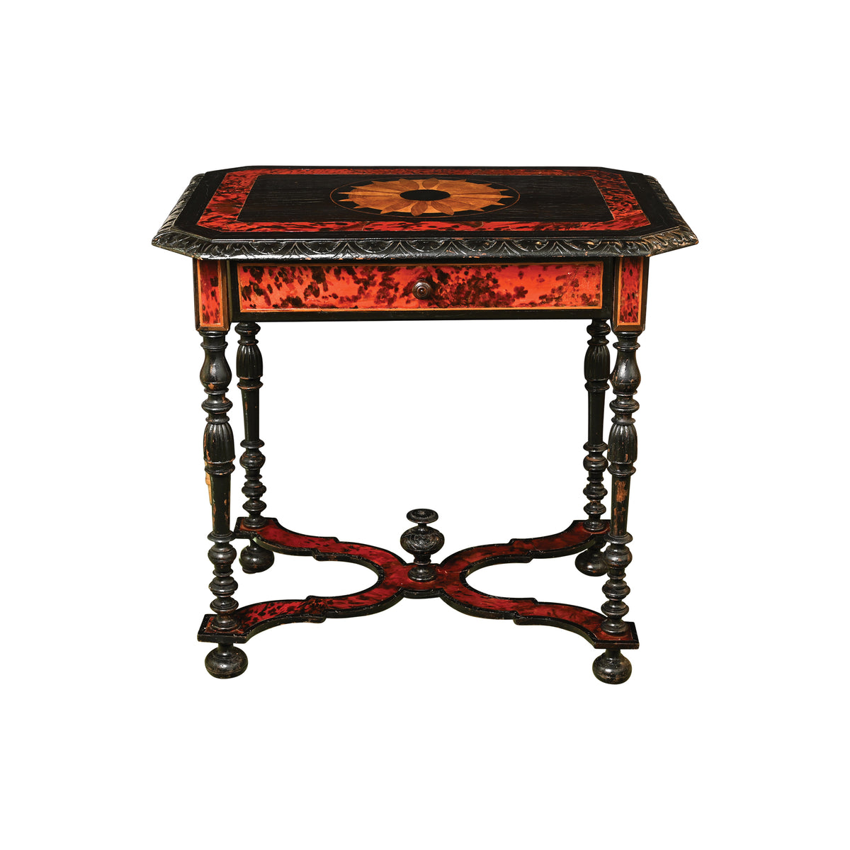 Renaissance Revival Faux Tortoise and Ebony Decorated Table