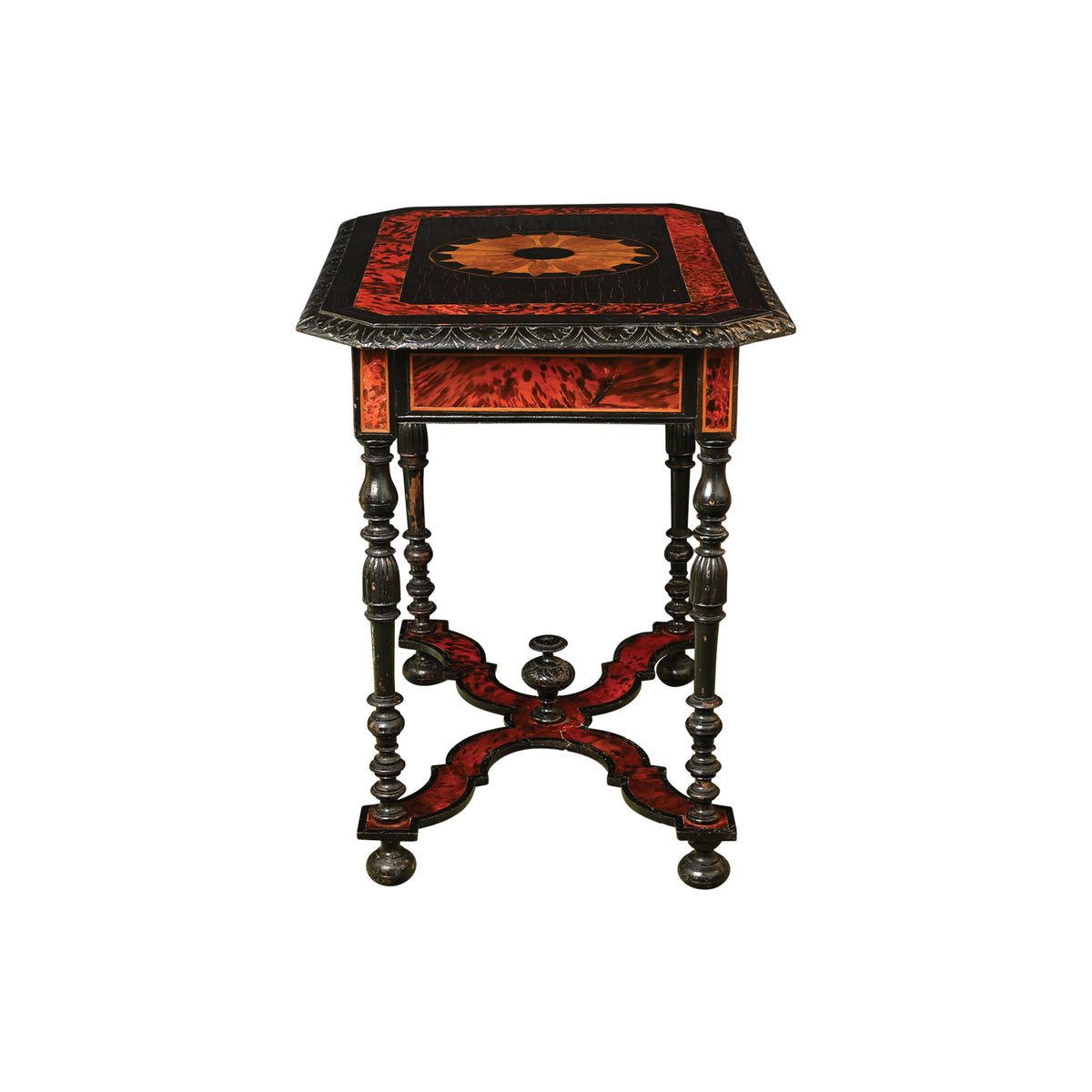 Renaissance Revival Faux Tortoise and Ebony Decorated Table