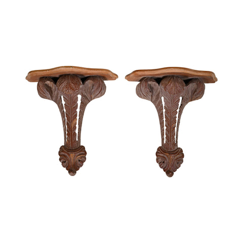 Pair of Vintage Carved Wooden Feather Brackets