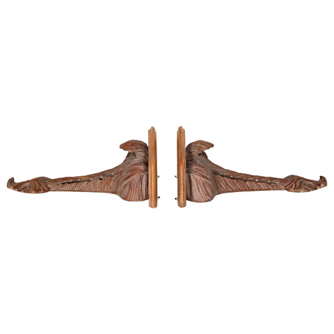 Pair of Vintage Carved Wooden Feather Brackets