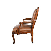 French Oversized Fauteuil, Upholstered in Brown Leather