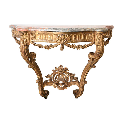 Late 18th Century French Giltwood Console with Marble Top