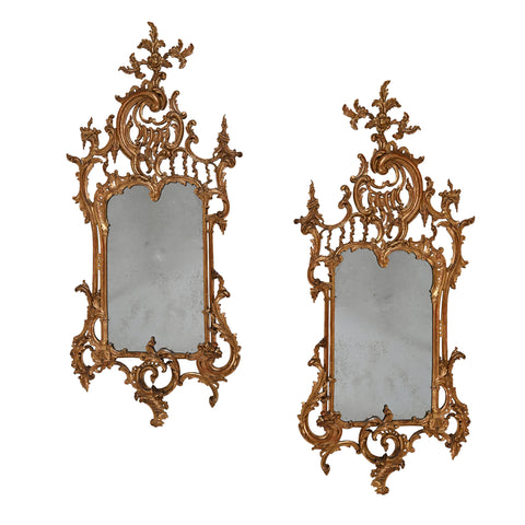 Pair of English Rococo Carved and Gilt Mirrors