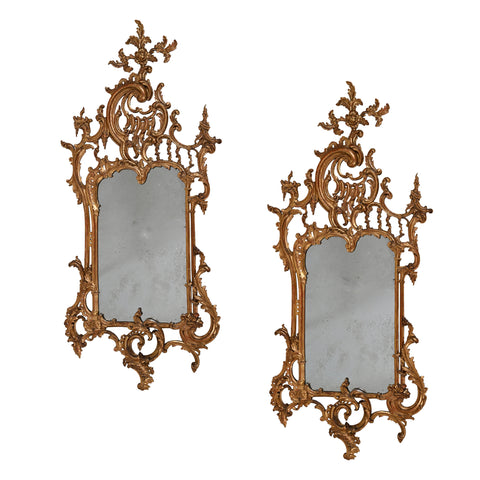 Pair of English Rococo Carved and Gilt Mirrors