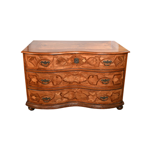 18th Century German Baroque Walnut Chest of Drawers with Inlaid Marquetry
