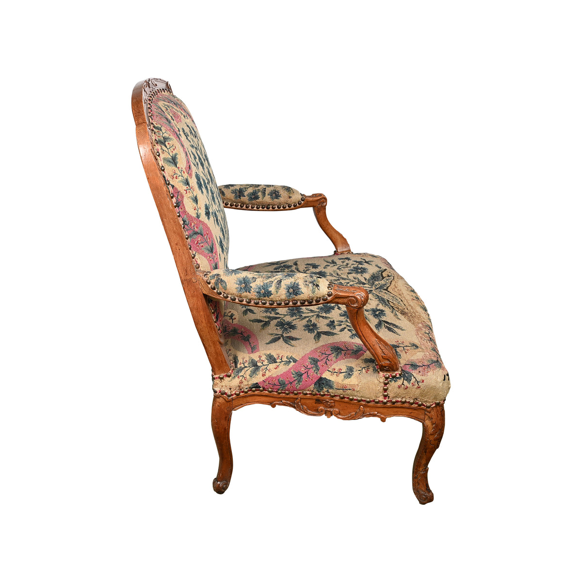 Louis XV Walnut Fauteuil with Original Needlepoint