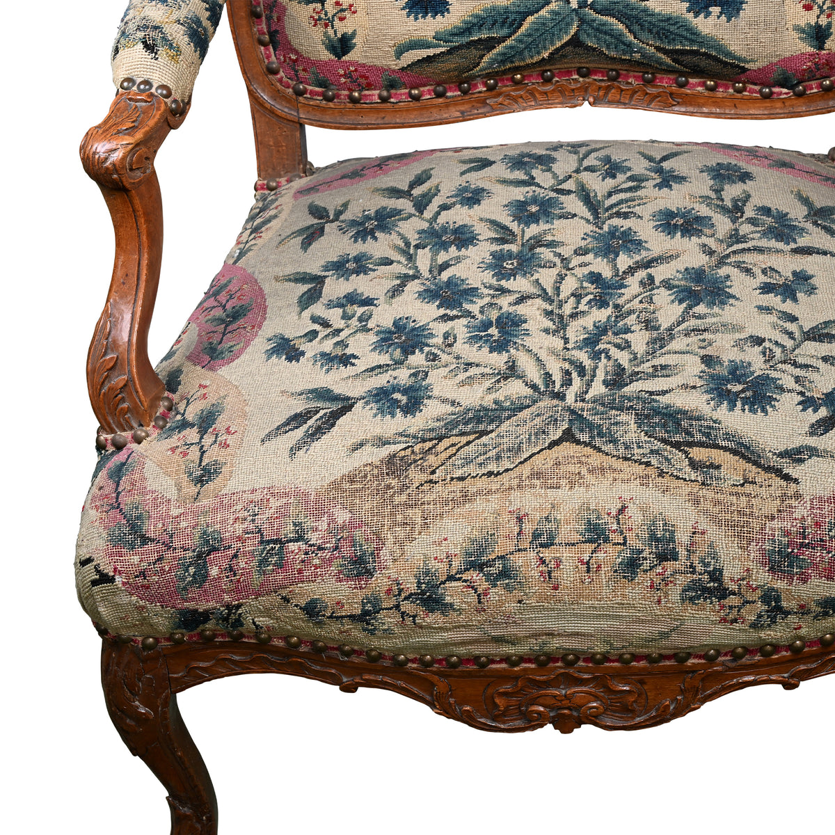 Louis XV Walnut Fauteuil with Original Needlepoint