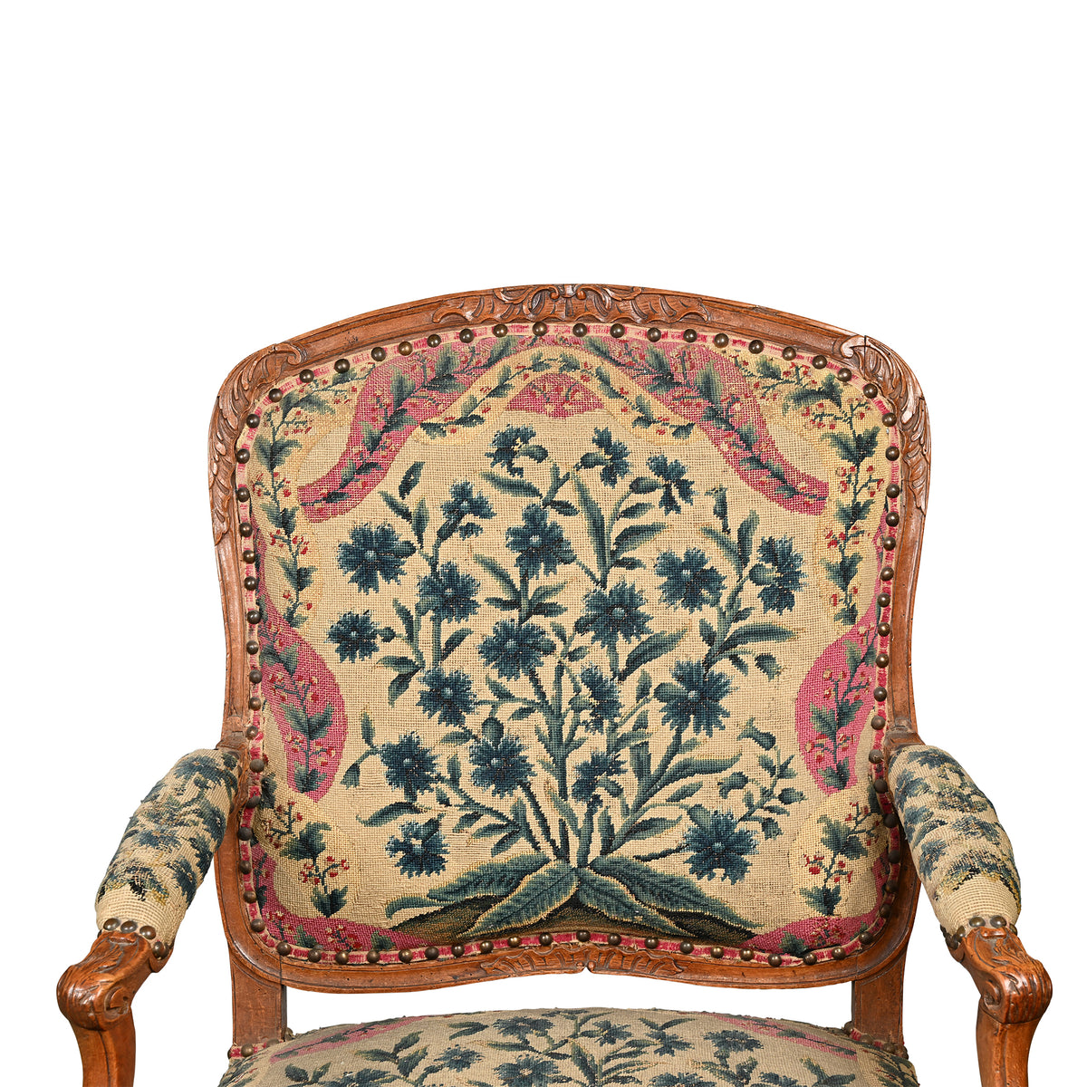 Louis XV Walnut Fauteuil with Original Needlepoint