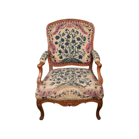Louis XV Walnut Fauteuil with Original Needlepoint
