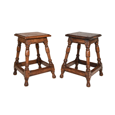 Pair of Small, Square Wooden Stools