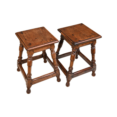 Pair of Small, Square Wooden Stools