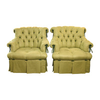 Pair of Deeply Tufted Armchairs in The Style of Syrie Maugham