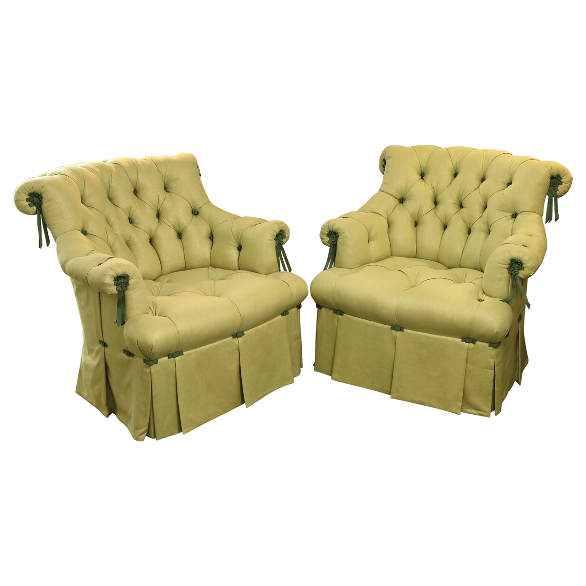Pair of Deeply Tufted Armchairs in The Style of Syrie Maugham