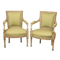 Pair of Pale Green and Cream Painted Directoire Fauteuils