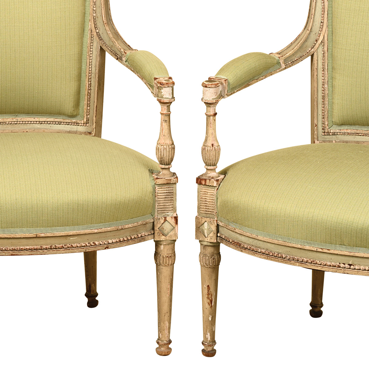 Pair of Pale Green and Cream Painted Directoire Fauteuils