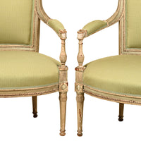 Pair of Pale Green and Cream Painted Directoire Fauteuils