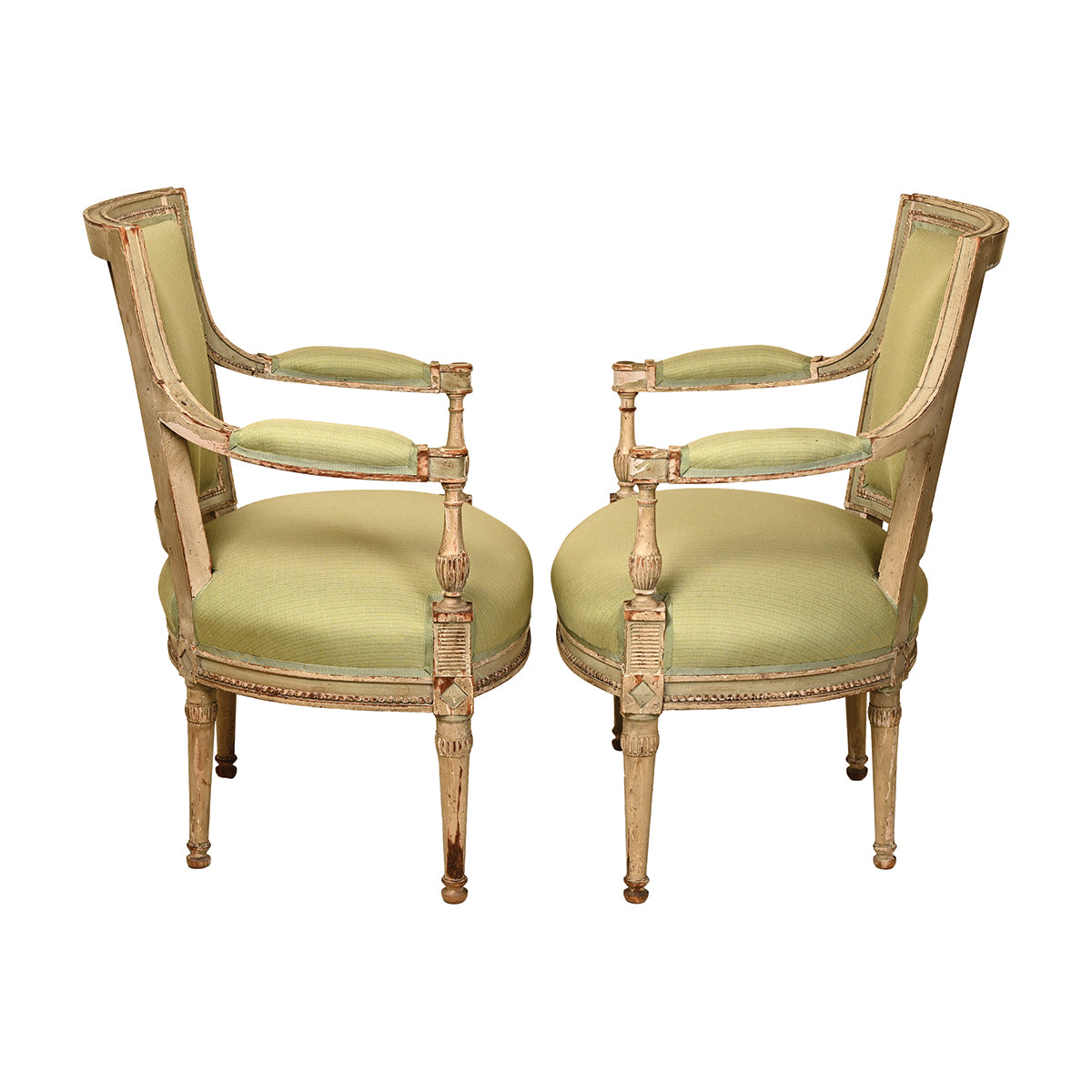 Pair of Pale Green and Cream Painted Directoire Fauteuils