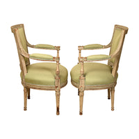 Pair of Pale Green and Cream Painted Directoire Fauteuils