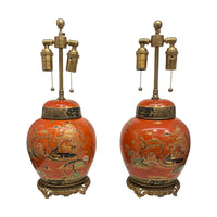 Pair of Chinoiserie Decorated Porcelain Ginger Jars Wired as Lamps