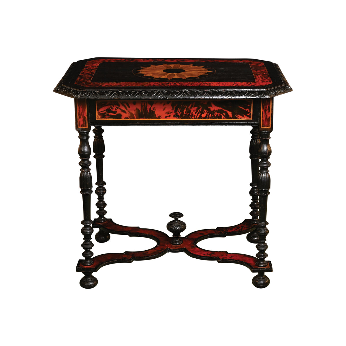 Renaissance Revival Faux Tortoise and Ebony Decorated Table