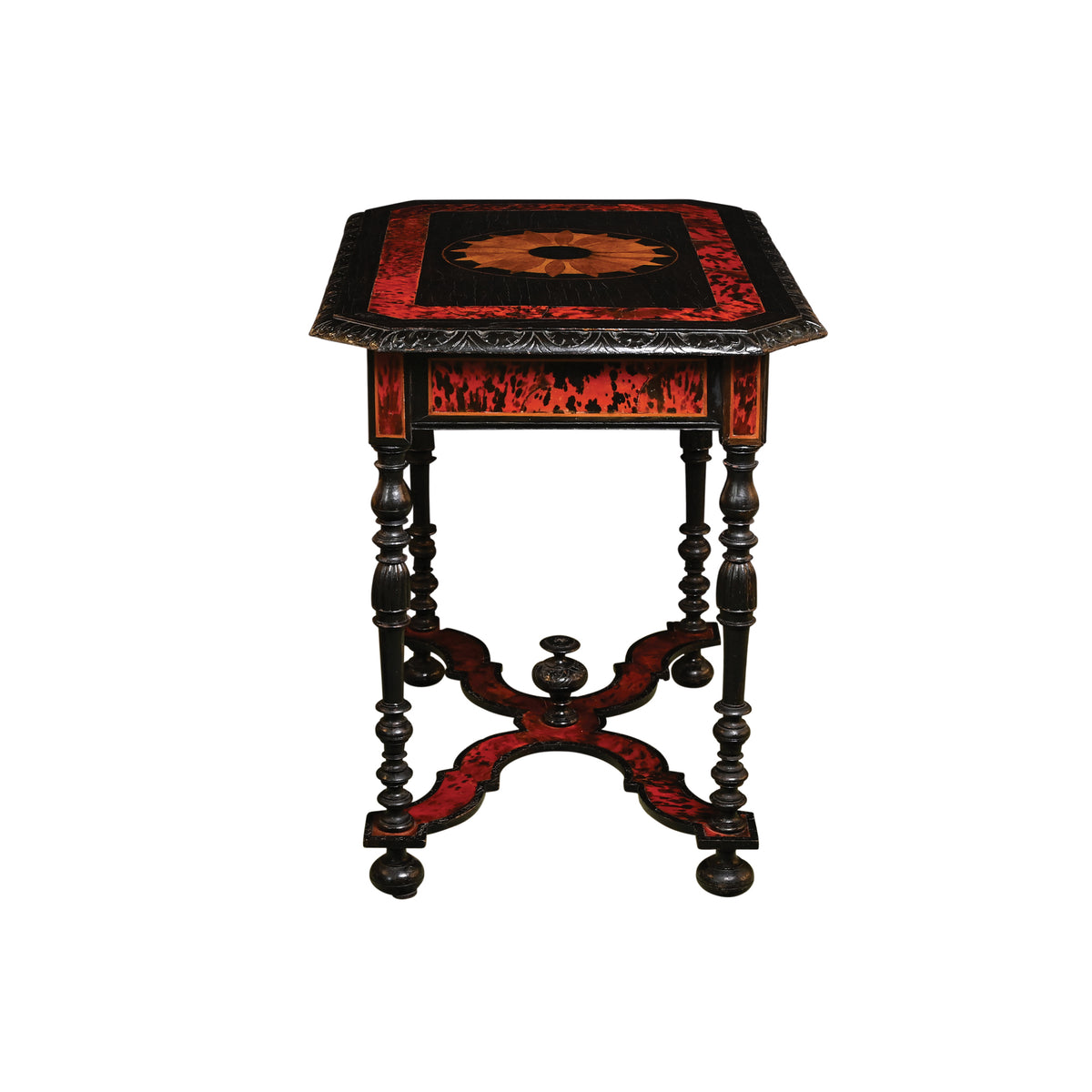 Renaissance Revival Faux Tortoise and Ebony Decorated Table