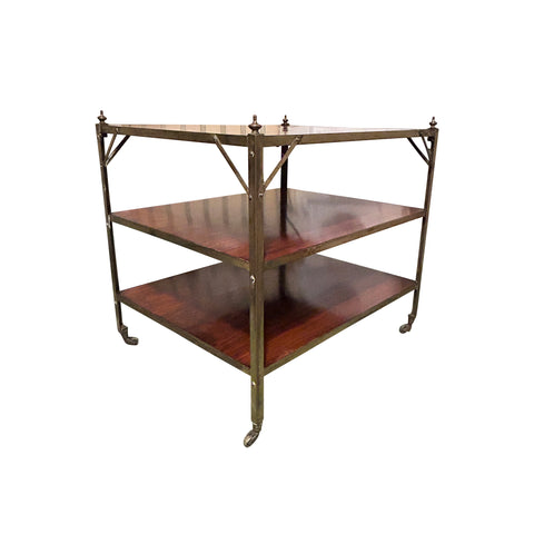 Vintage Brass Tiered Rosewood Side Table