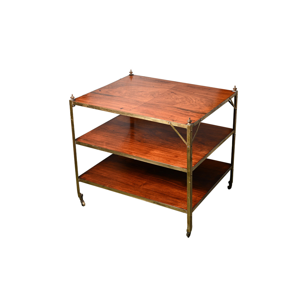 Vintage Brass Tiered Rosewood Side Table
