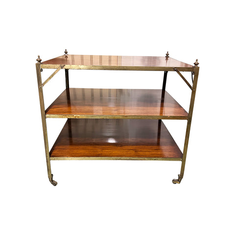 Vintage Brass Tiered Rosewood Side Table